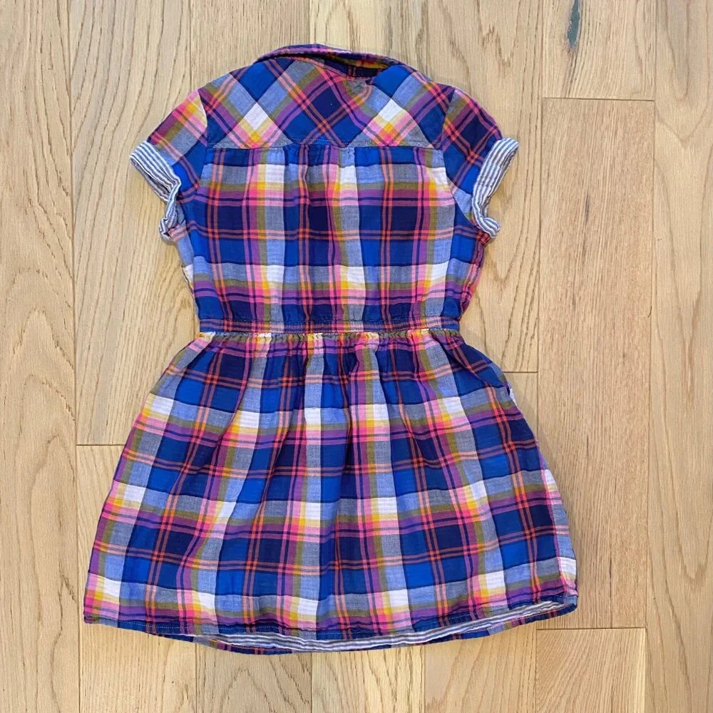 Cat & Jack Blue and Pink Plaid Cotton Short Sleeve Shirt Dress Size M (7/8) Girl